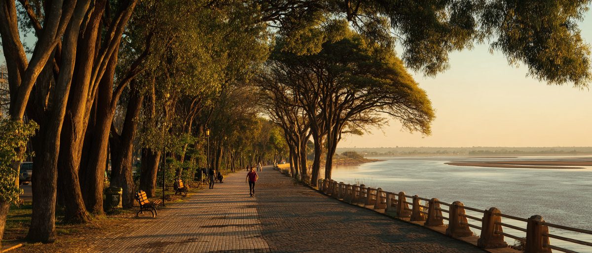 Costanera del río Paraná al atardecer